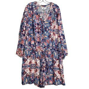 New Old Navy Long Sleeve Floral Printed Romper Womens XXL Blue Pink Preppy‎